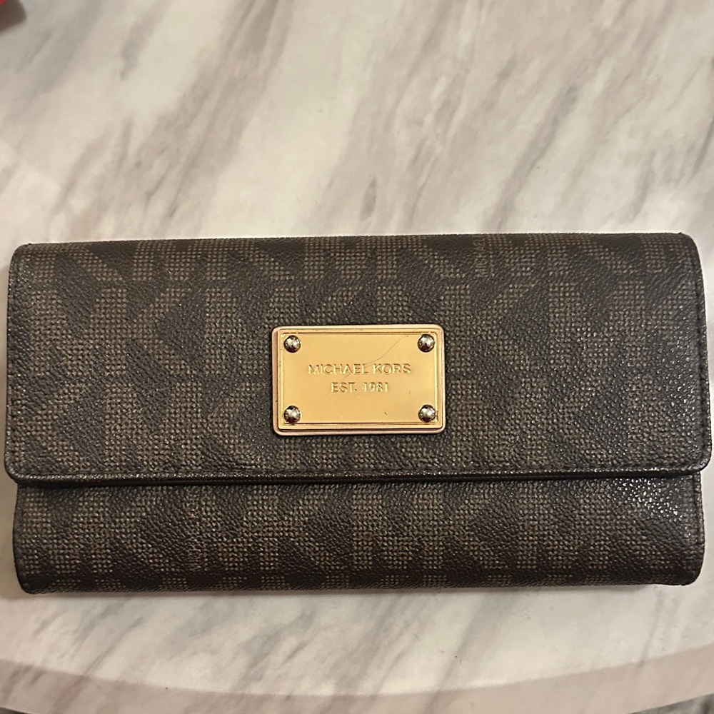 Michael Kors Dark Brown Wallet with Gold Accents